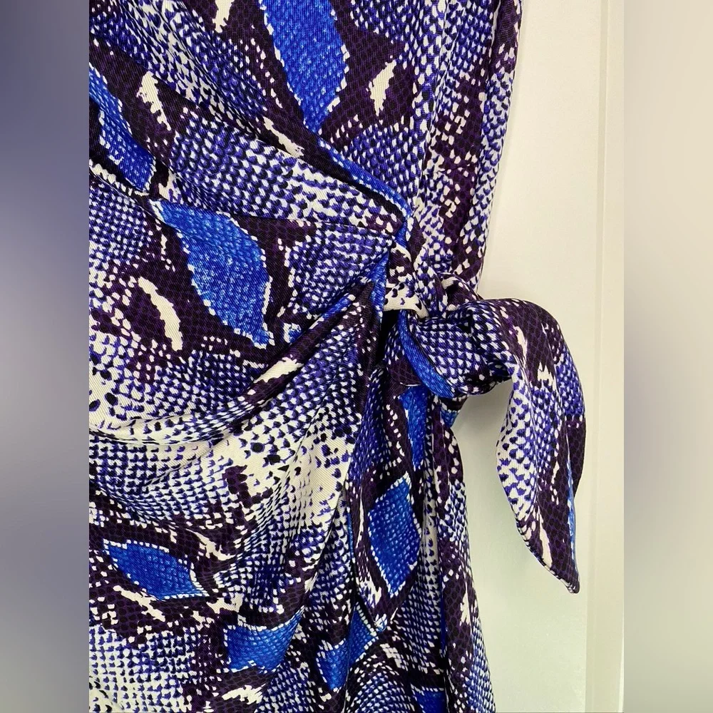 Diane von Furstenberg New Della Silk Dress Python Pop Medium Blue Iris Size 10